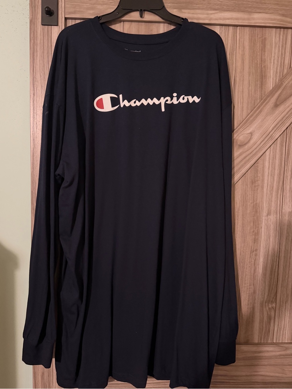 Champion Navy Long Sleeve Shirt with White & Red Logo